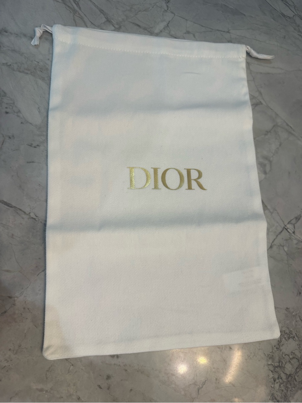 Dior White Drawstring Pouch/Dustbag with Gold Dior Logo NEW